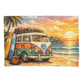 Retro 60s Hippie Beach Bus Sunset | Surf Van Life Kissenbezug