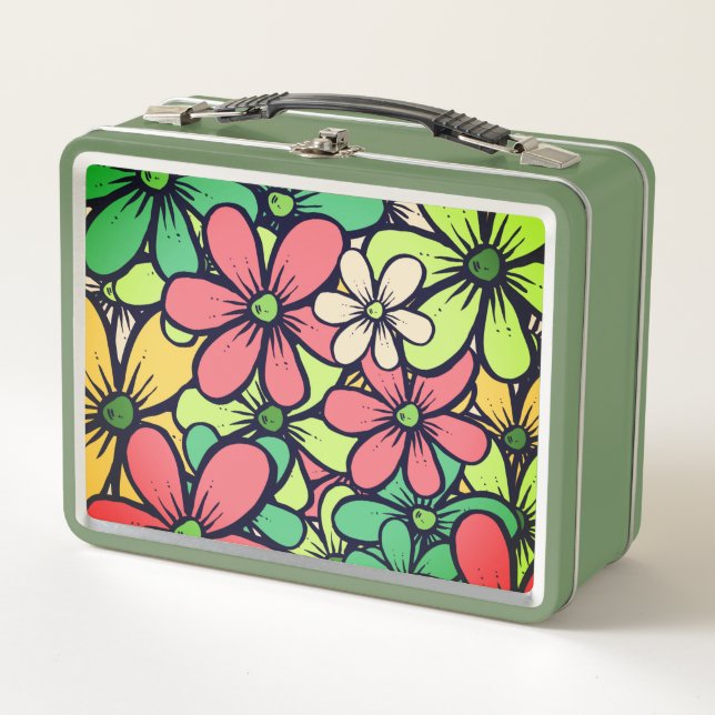 Retro 66 floral  metall brotdose (Vorderseite)