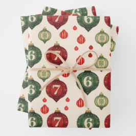 Retro “67” Christmas Ornament Flat Wrapping Paper Geschenkpapier Set