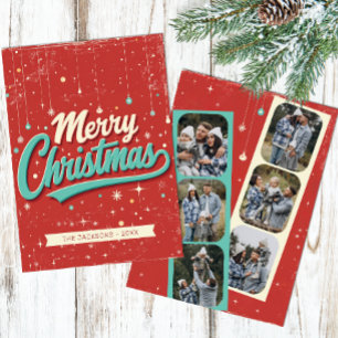 Retro 6 Foto Frohe Weihnachtskarte Einladung