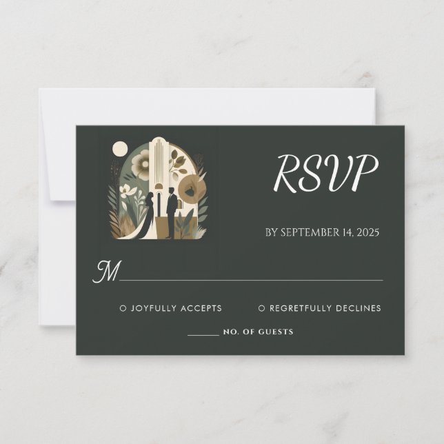 Retro 70er 80er Fast Bold Boho Courthouse Wedding RSVP Karte (Vorderseite)