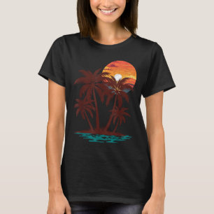 Retro 70er 80er Strand Sonnenuntergang Palme Somme T-Shirt