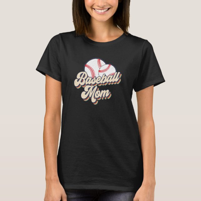 Retro 70er Baseball Mama Niedlich Player Mama Team T-Shirt (Vorderseite)