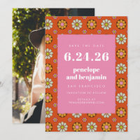 Retro 70er Blume kühl Orange Pink Picture Wedding