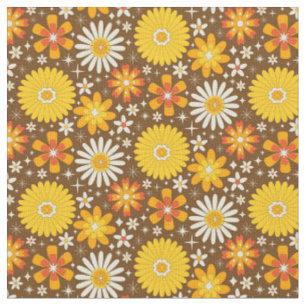 Retro-70er-Blume mit atomaren Sternexplosionen auf Stoff