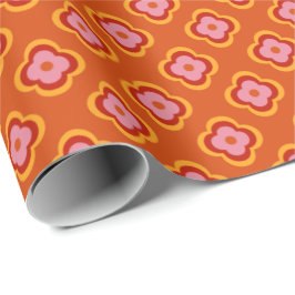 Retro-70er-Blume-Muster - orange und rosa Geschenkpapier