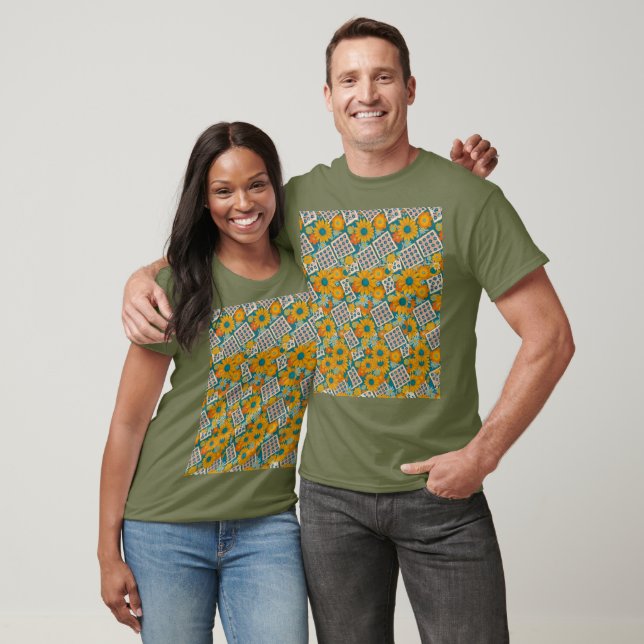 Retro-70er-Blumen-Patchwork-Muster T-Shirt (Unisex)