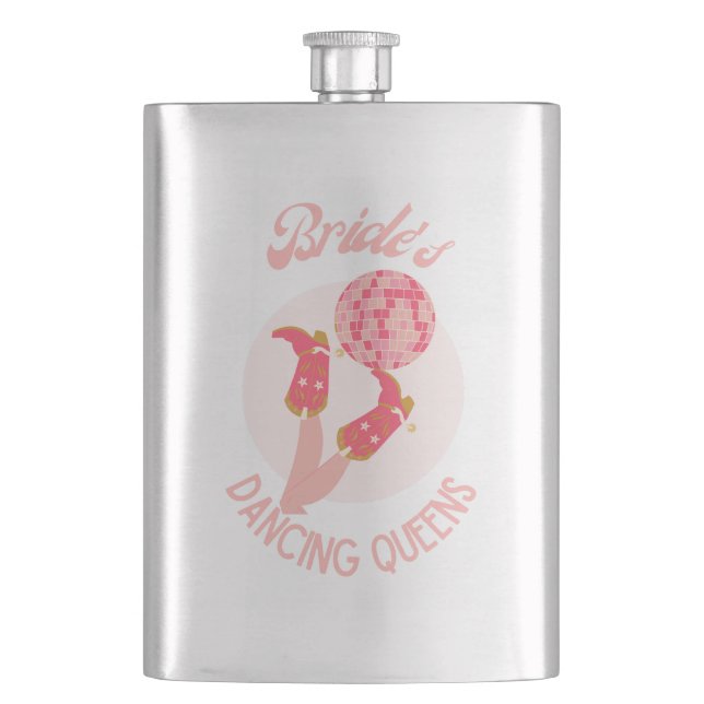 Retro 70er Bride's Dancing Queens Bachelorette Flachmann (Vorderseite)