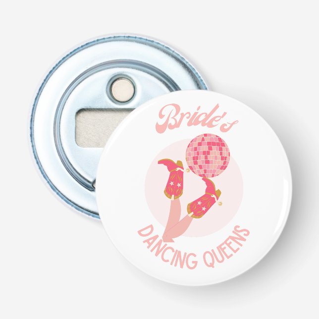 Retro 70er Bride's Dancing Queens Bachelorette Flaschenöffner (Vorderseite)