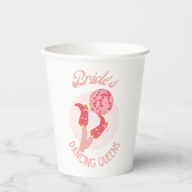 Retro 70er Bride's Dancing Queens Bachelorette Pappbecher (Vorderseite)