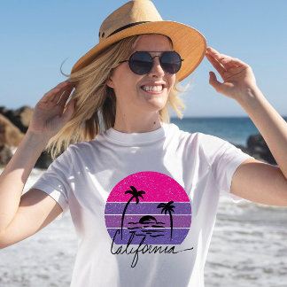 Retro 70er California Beach Vibe Rosa lila Sonnenu T-Shirt