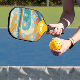 Retro 70er Daisy Blume Monogramm Pickleball Schläger