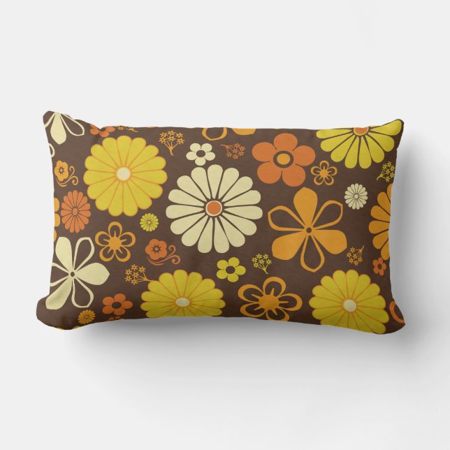 Retro 70er Floral Muster Brown Orange Yellow Lendenkissen (Vorderseite)