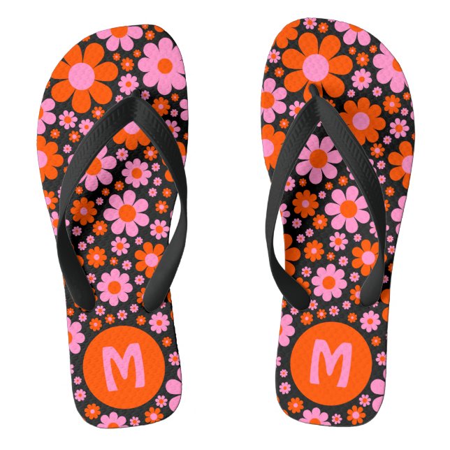 Retro 70er Floral Muster Personalisiert Flip Flops (Fußbett)