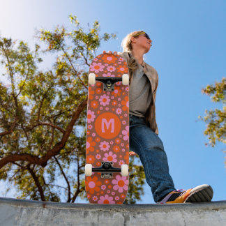Retro 70er Floral Muster Personalisiert Skateboard