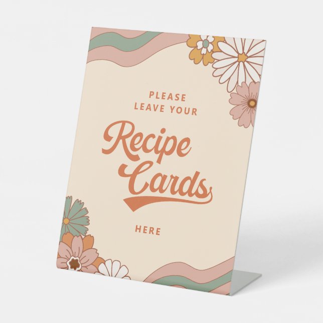 Retro 70er Floral Verließ hier Ihr Rezept Sockelschild (Vorderseite)