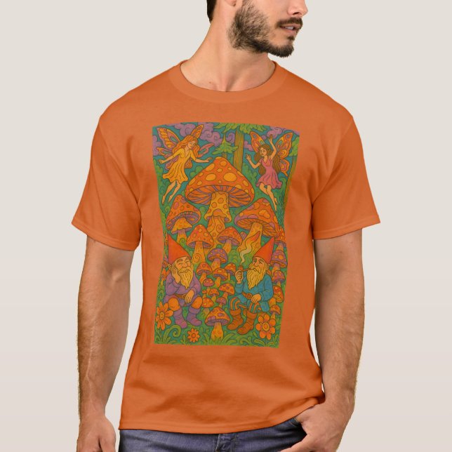 Retro 70er Forest Gnomes T-Shirt (Vorderseite)