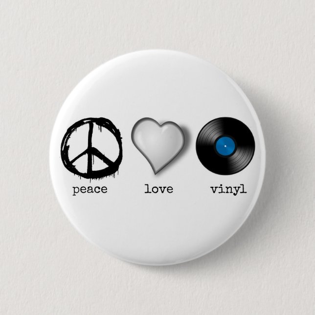 Retro 70er FriedensLiebe-Vinyl Button (Vorderseite)