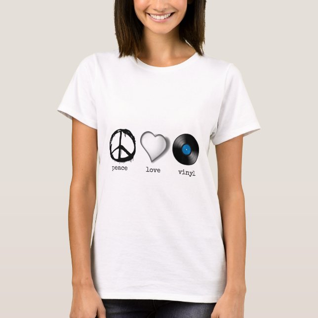 Retro 70er FriedensLiebe-Vinyl T-Shirt (Vorderseite)