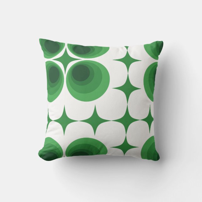 Retro 70er Funky Geometric Green White Pattern Kissen (Vorderseite)