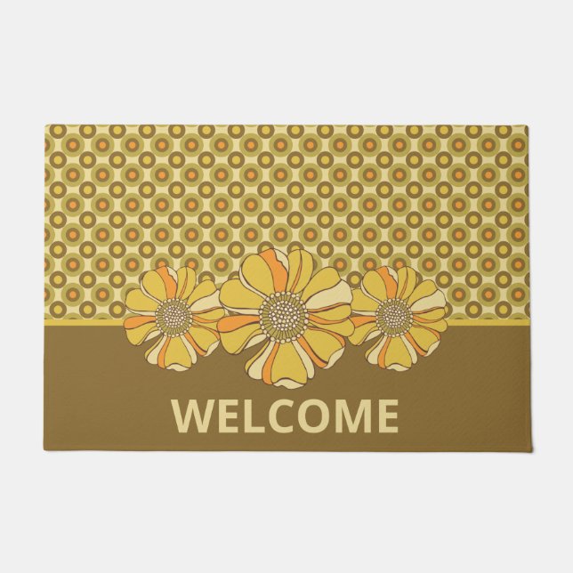 Retro 70er Geometric Floral Fußmatte (Vorderseite)