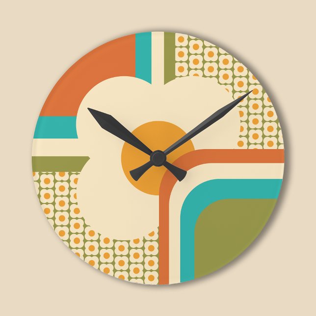 Retro 70er Geometric Floral Runde Wanduhr (Von Creator hochgeladen)