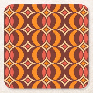 Retro 70er Geometric Globe Muster Herbst Rechteckiger Pappuntersetzer