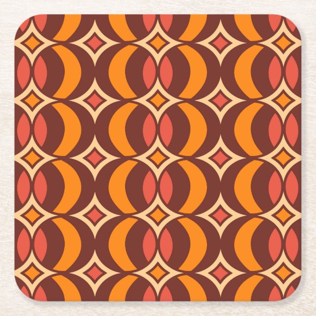 Retro 70er Geometric Globe Muster Herbst Rechteckiger Pappuntersetzer (Vorderseite)