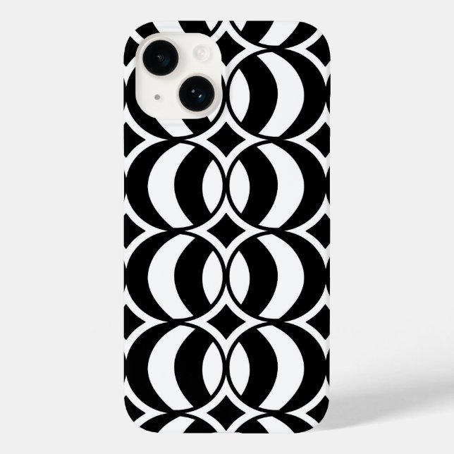 Retro 70er Geometric Globe Pattern Schwarz & Weiß Case-Mate iPhone 14 Hülle (Rückseite)