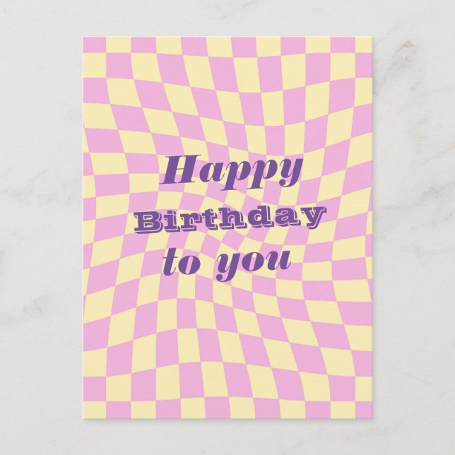 Retro 70er gezauberte Karo glücklich Geburtstag Postkarte (Vorderseite)