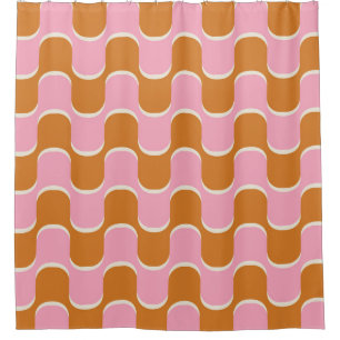 Retro 70er: Gold-Pink Wavy Muster. Duschvorhang