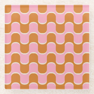 Retro 70er: Gold-Pink Wavy Muster. Glasuntersetzer