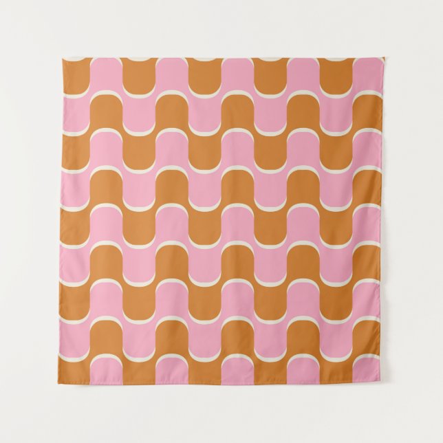 Retro 70er: Gold-Pink Wavy Muster. Wandteppich (Vorderseite)