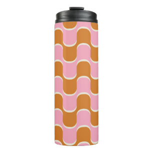 Retro 70er: Gold-Rosa Wellenmuster. Thermosbecher