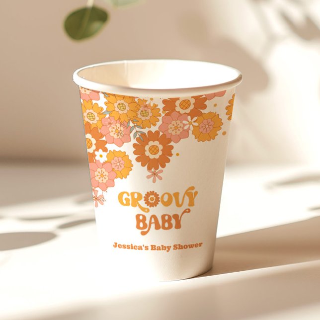 Retro 70er Groovy Babyblumendusche Pappbecher (Von Creator hochgeladen)