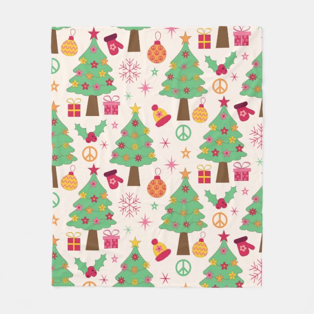 Retro 70er Groovy Christmas Trees Pattern Fleecedecke (Vorderseite)