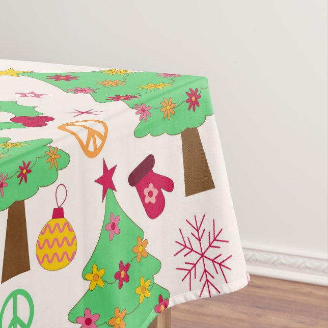 Retro 70er Groovy Christmas Trees Pattern Tischdecke (Beispiel)