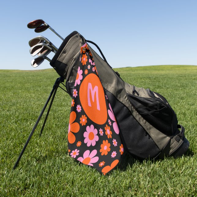 Retro 70er Groovy Floral Golfhandtuch (Gras)