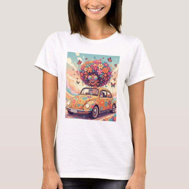 Retro 70er Groovy Flower Power T-Shirt (Vorderseite)