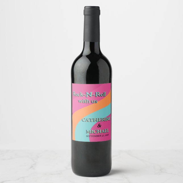 Retro 70er Groovy Fuchsia Fun Wedding Weinetikett (Vorderseite)