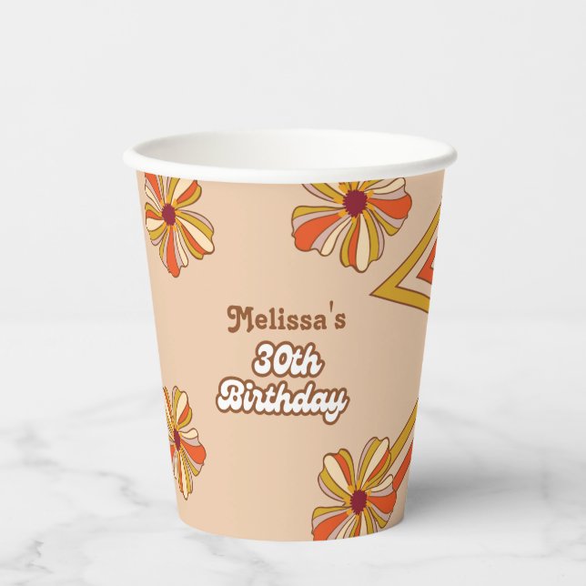 Retro 70er Groovy Hippie Blume 30. Geburtstag Pappbecher (Vorderseite)