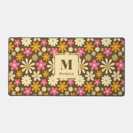 Retro 70er Groovy Hippie Blume Monogram Schreibtischunterlage
