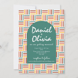 Retro 70er Groovy Line mit QR Hochzeit Einladung