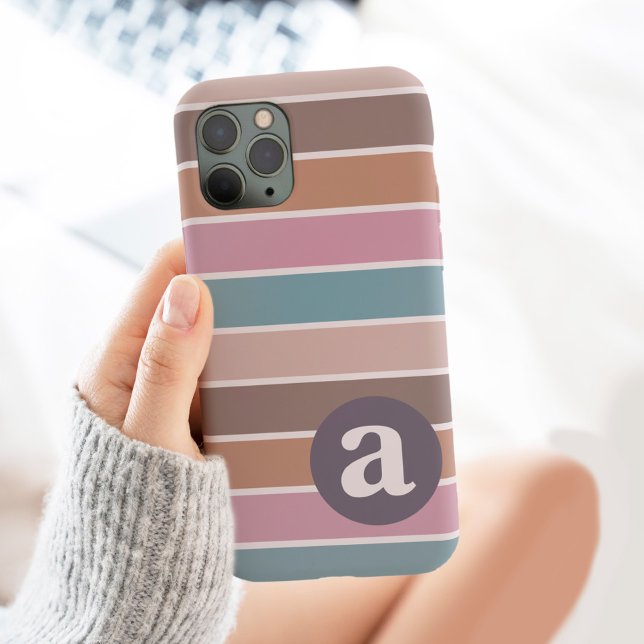 Retro 70er Groovy Stripes Monogramm Trendy Pastell Case-Mate iPhone Hülle (Von Creator hochgeladen)