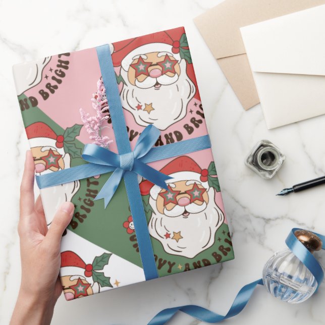 Retro 70er Groovy und Bright Santa Claus Geschenkpapier (Schenken)