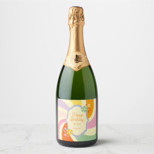Retro 70er Groovy Wave Blume Happy Birthday