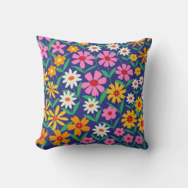 Retro 70er Hippie-Blume auf Navy Blue Kissen