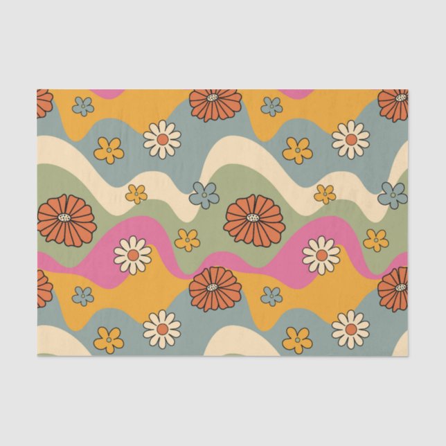 Retro-70er Inspiriert Blumendekoupage Seidenpapier (Vorderseite)