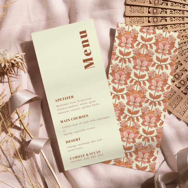 Retro 70er inspiriert Orange Wedding Menu Menükarte (Von Creator hochgeladen)
