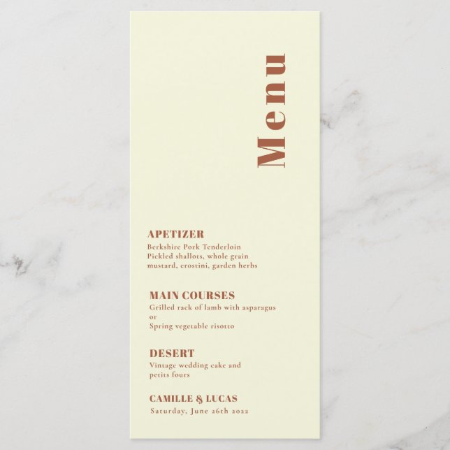 Retro 70er inspiriert Orange Wedding Menu Menükarte (Vorderseite)